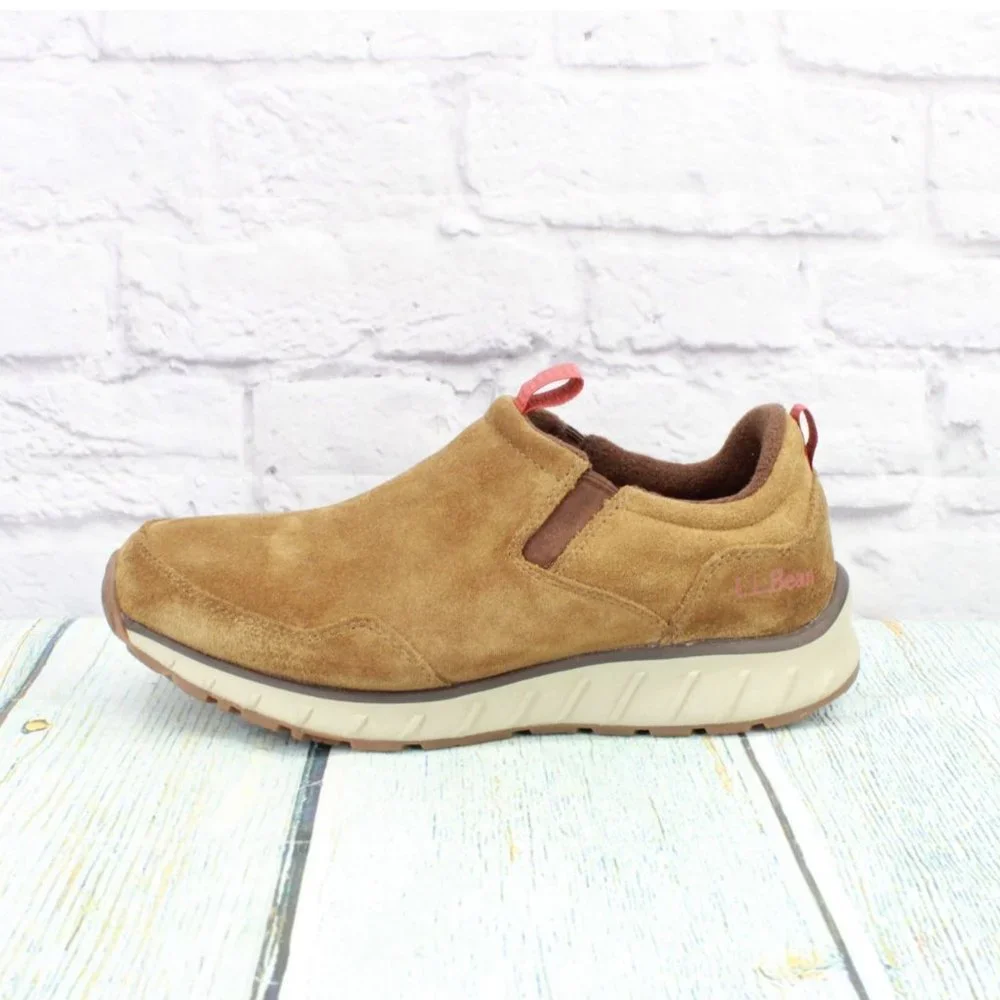 LL Bean Brown Leather Waterproof Insulated Slip-On Snow Sneaker 5 Shoes 8 W - Picture 1 of 9